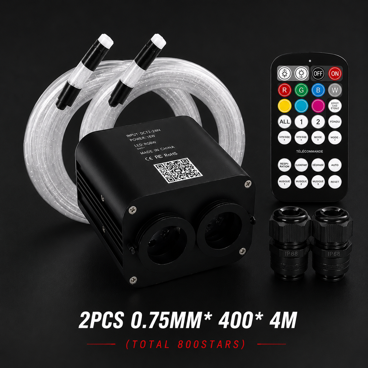 20W RGB Double Head Car Starry Sky Car Roof Star Fiber Optic Star Ceiling Kit Music Control Smart App Twinkle Fiber Optic Light