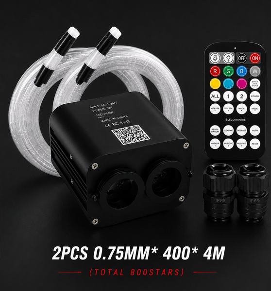 20W RGB Double Head Car Starry Sky Car Roof Star Fiber Optic Star Ceiling Kit Music Control Smart App Twinkle Fiber Optic Light